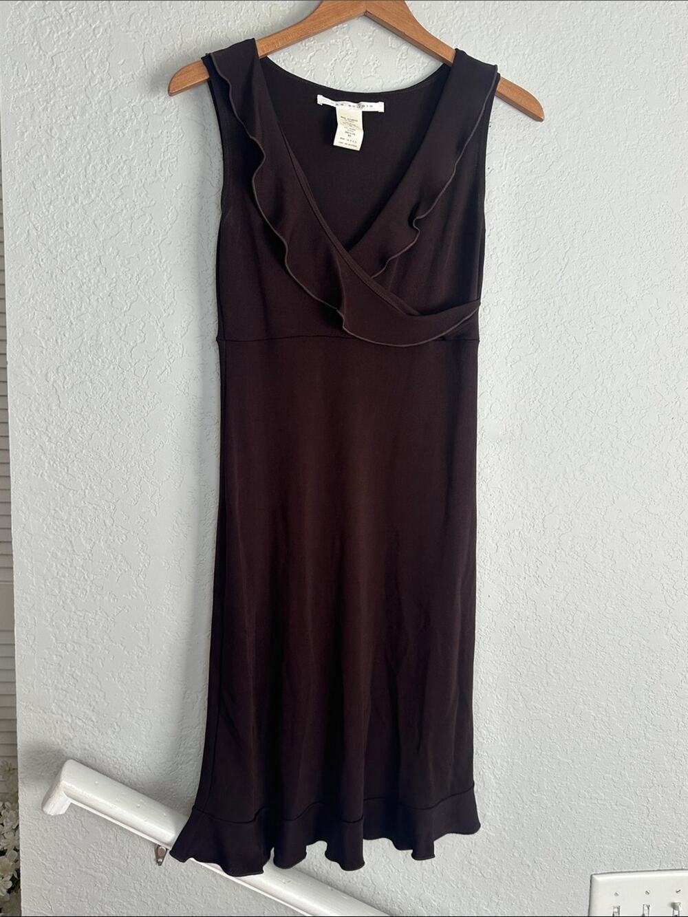 Vintage Y2K Max Studio Brown Dress Sleeveless Midi Ruffle XS